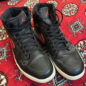 2015 Black & Red Leather Air Jordans